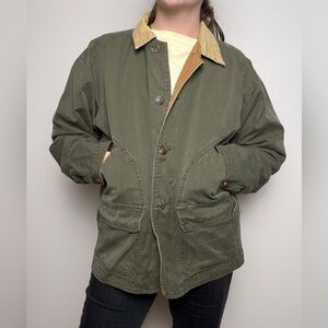 vintage green chore coat size medium cotton plaid lining